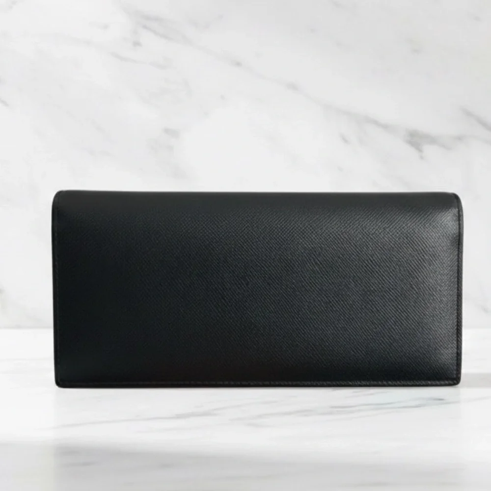 PRADA Saffiano Leather Long Wallet Black Burgundy Multi-Color‎ Interior